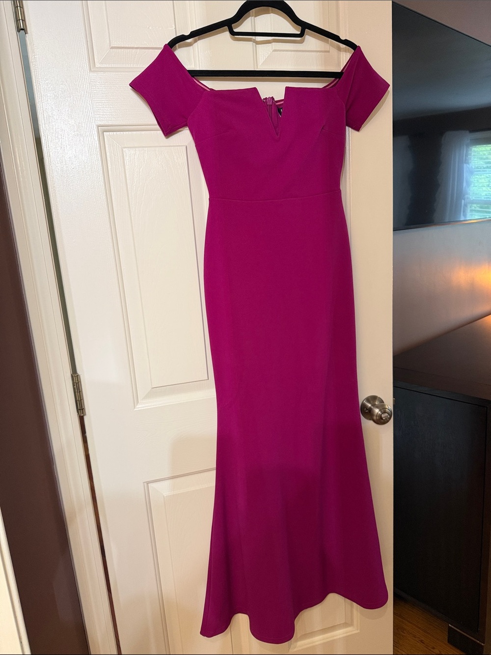 Off-Shoulder Fuchsia Gown